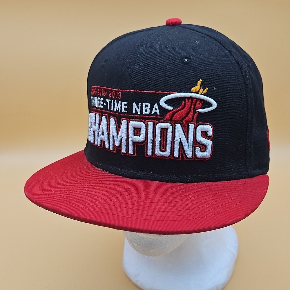 Miami Heat Hat‎ Cap New Era Snapback Three Time Champions One Size Black Red M-L
